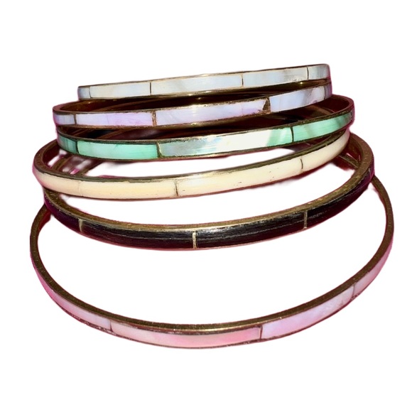 VTG Set of 6 Shell Bangle Stacking Bracelets - Picture 2 of 9